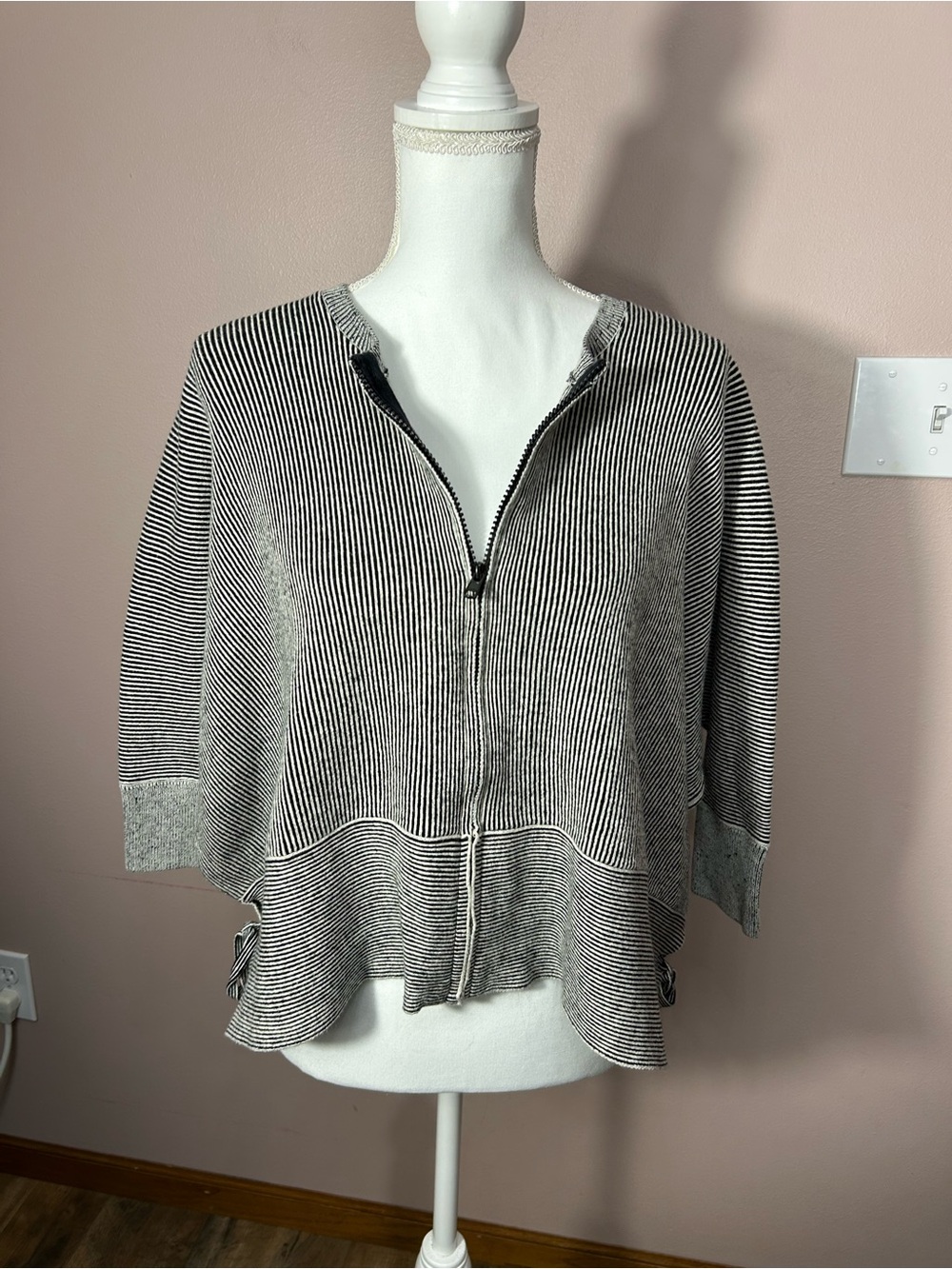 CAbi Striped Zip-Front Sweater Jacket in Black & White
